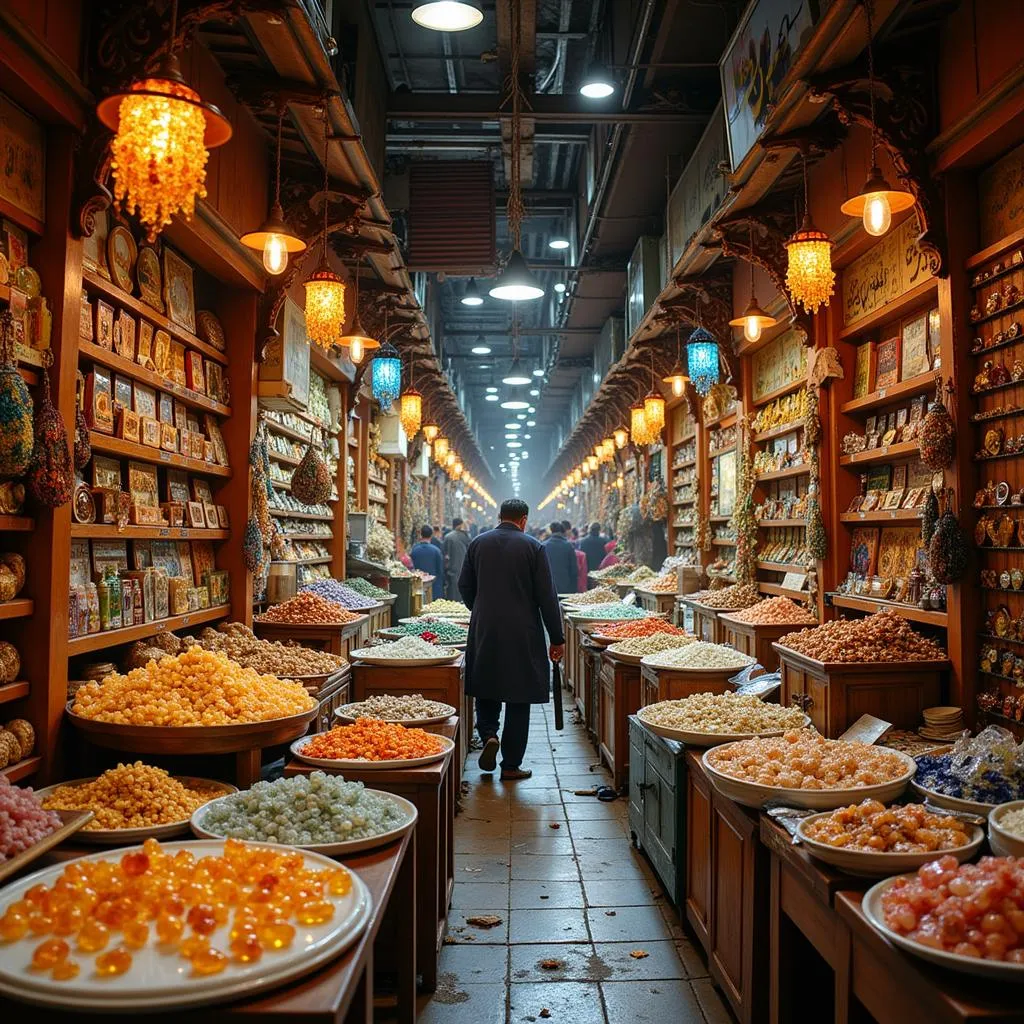 A bustling Pakistani gemstone market