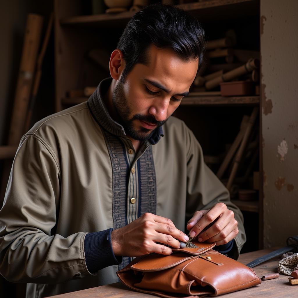 Pakistani Leather Craftsman at Work