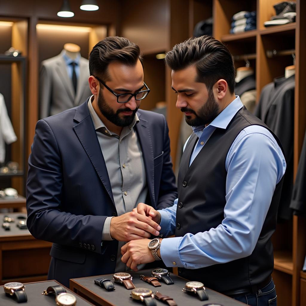 Pakistani Man Choosing a Watch in a Store