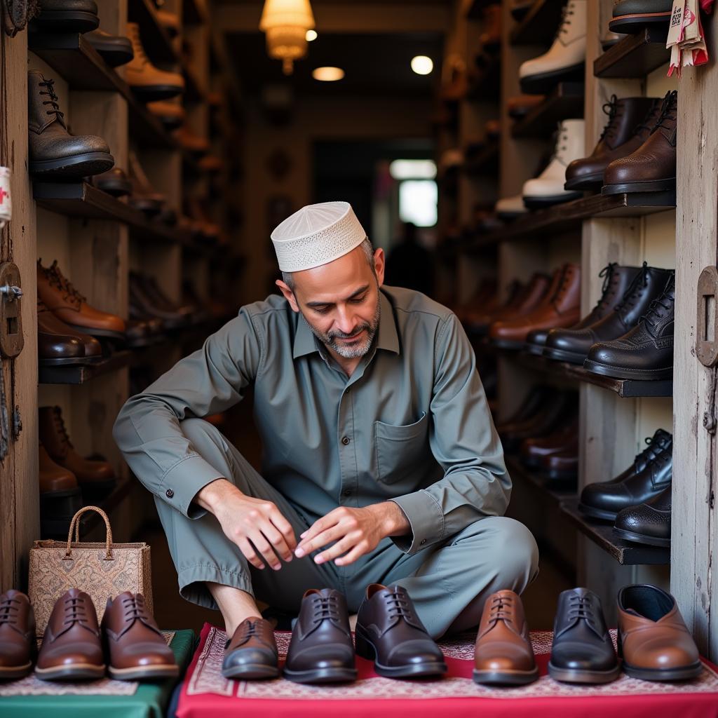 Pakistani Man Trying on Shoes