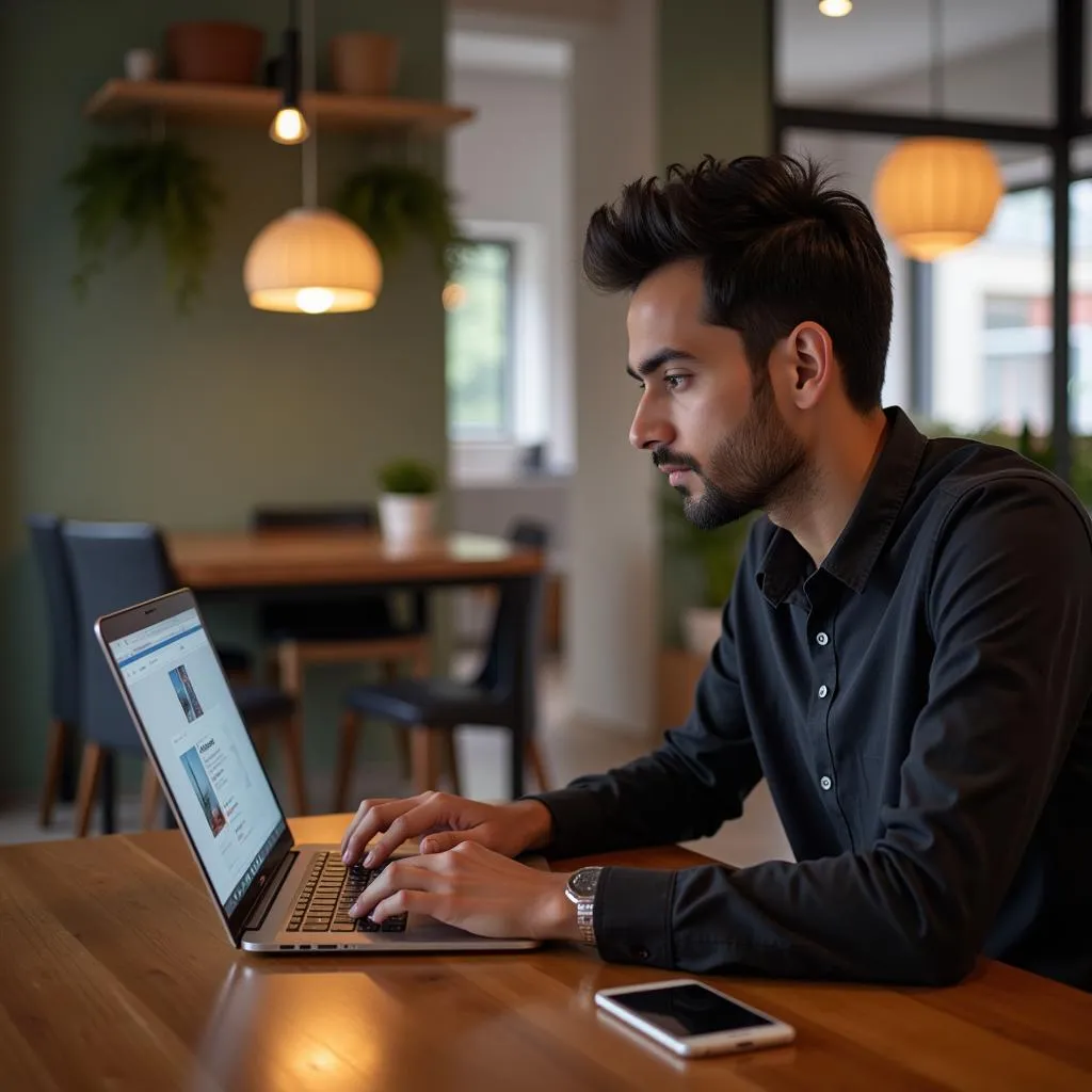 Man using a laptop in a modern workspace in Pakistan