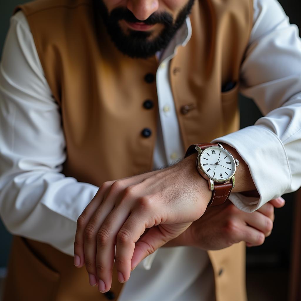 Man wearing a leather strap watch