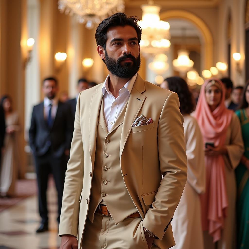 Pakistani Man in a Safari Suit at a Wedding