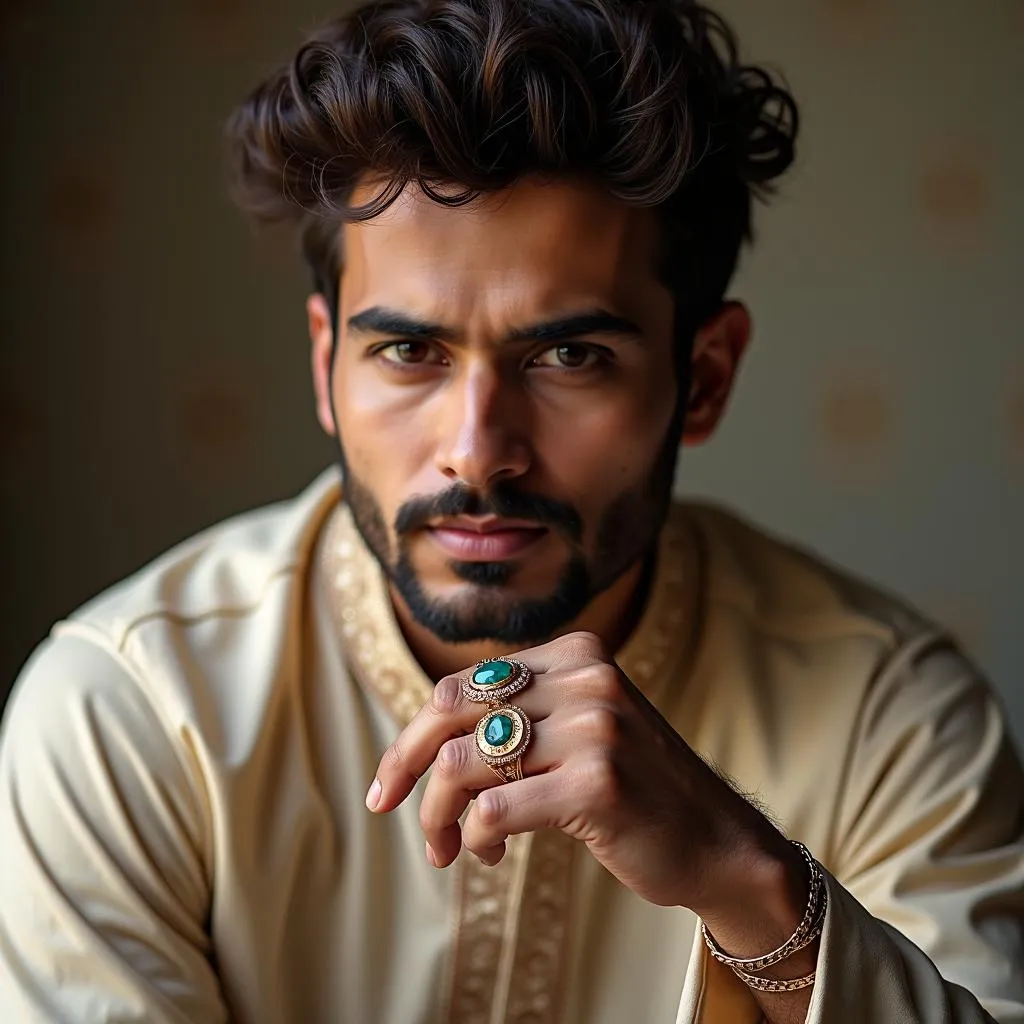 Pakistani man wearing a stone ring