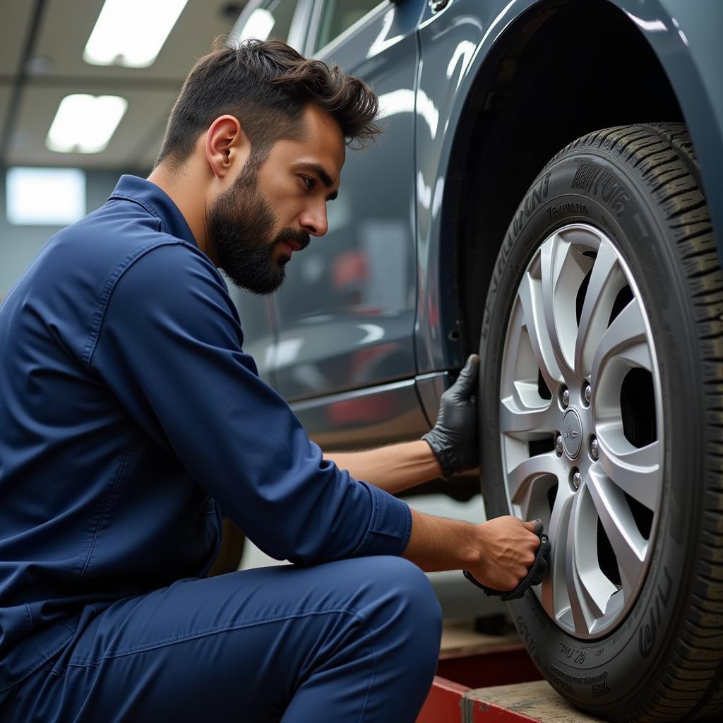 Pakistani Mechanic Changing a Tyre