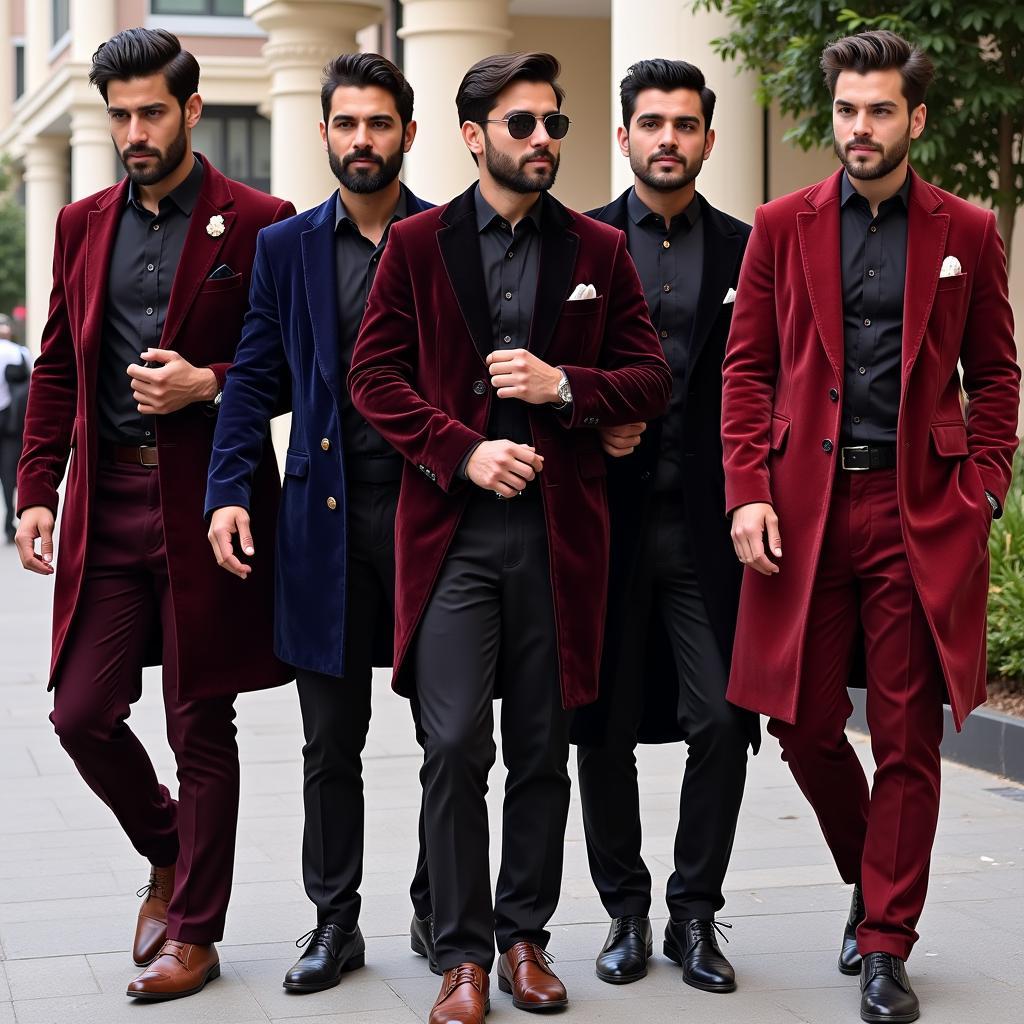 Pakistani Men in Velvet Suits