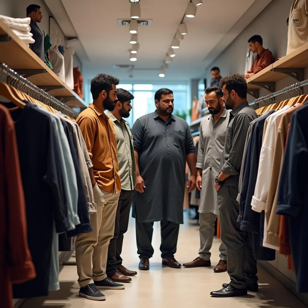 Pakistani men shopping for clothes