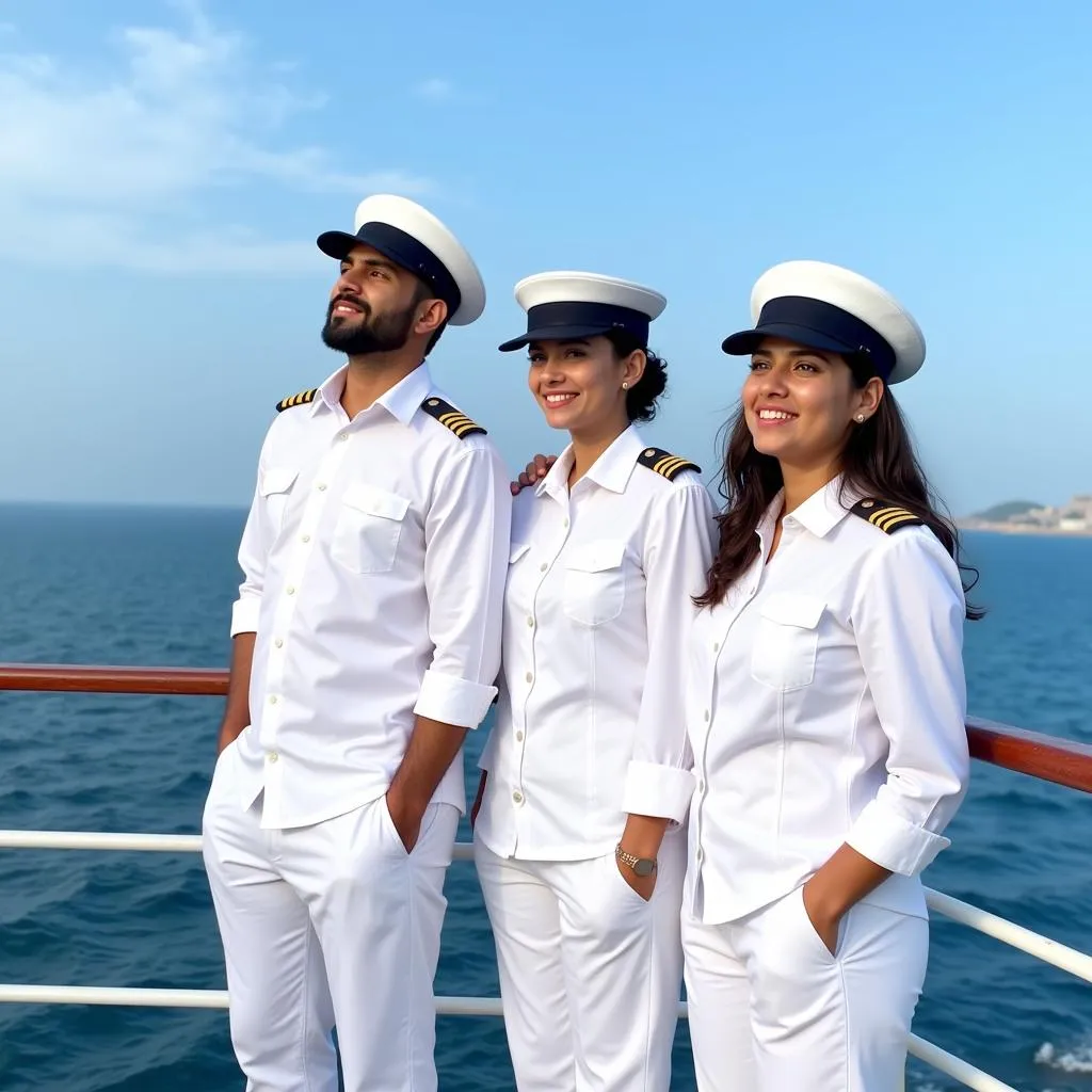 Pakistani Merchant Navy officers on ship deck