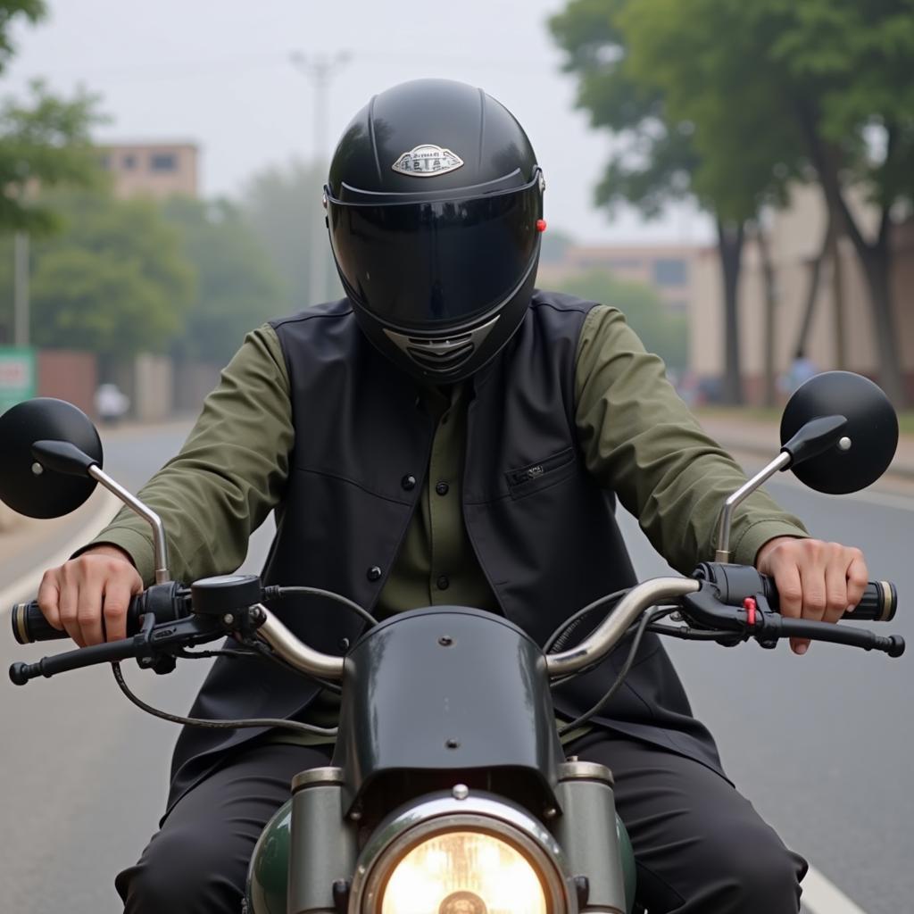 Pakistani Motorcyclist Riding Without a Helmet