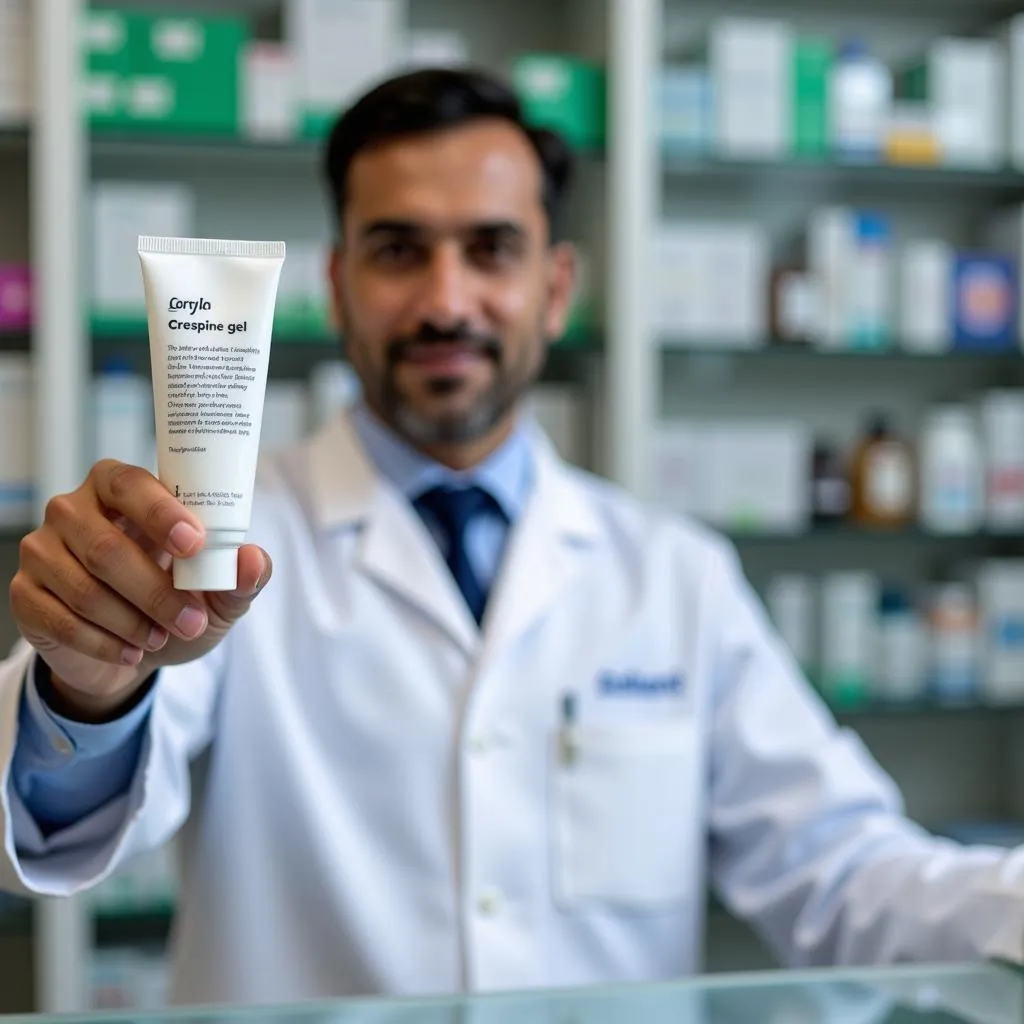 Pakistani Pharmacist Holding Crespine Gel