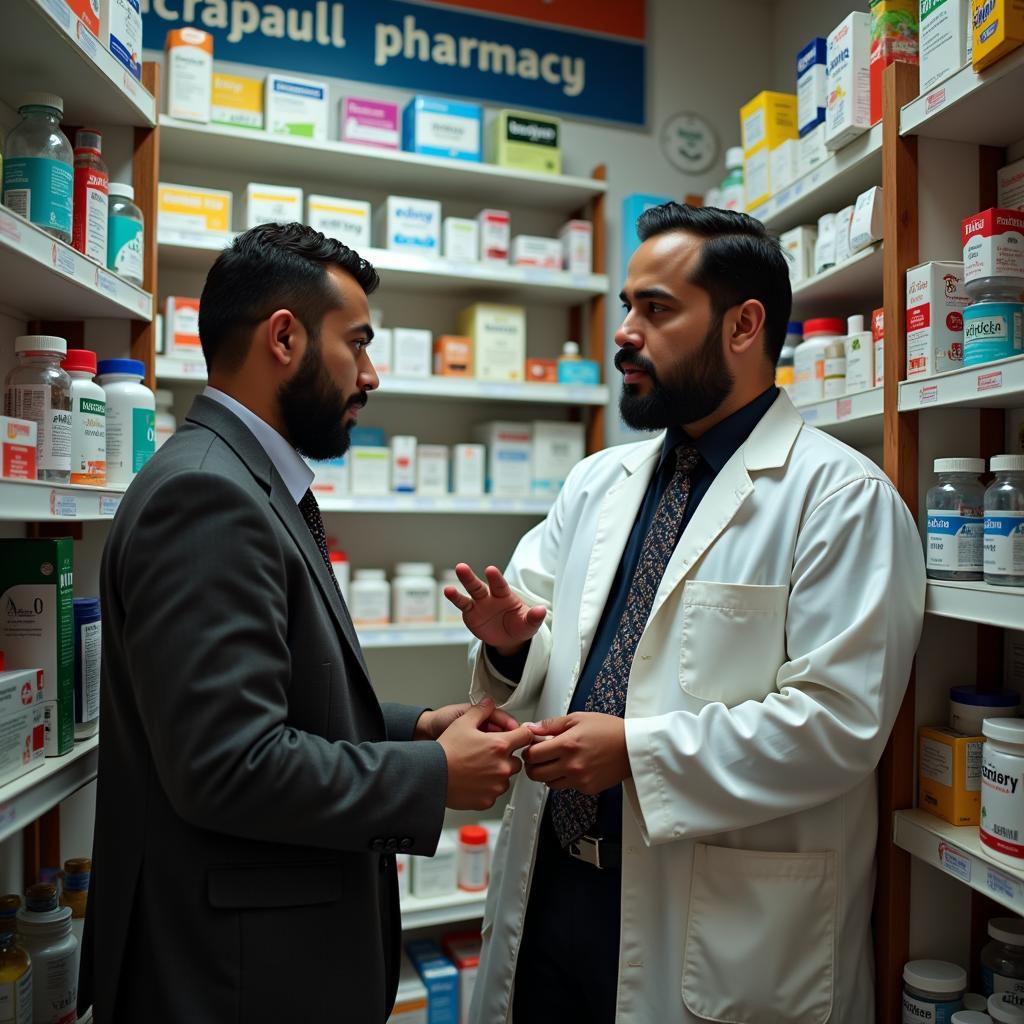 A bustling pharmacy in Pakistan.