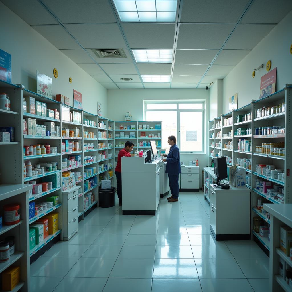 A well-stocked pharmacy interior in Pakistan