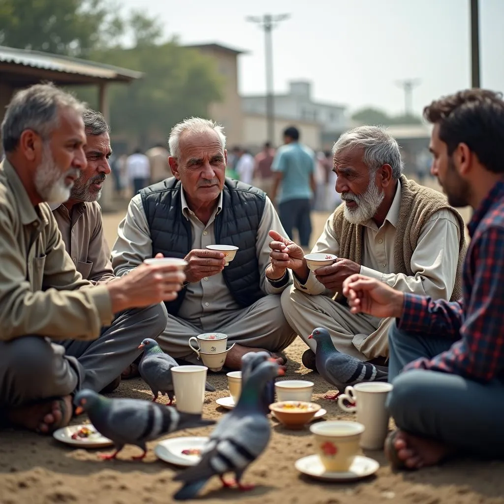 Pakistani Pigeon Fanciers Sharing Stories and Tea