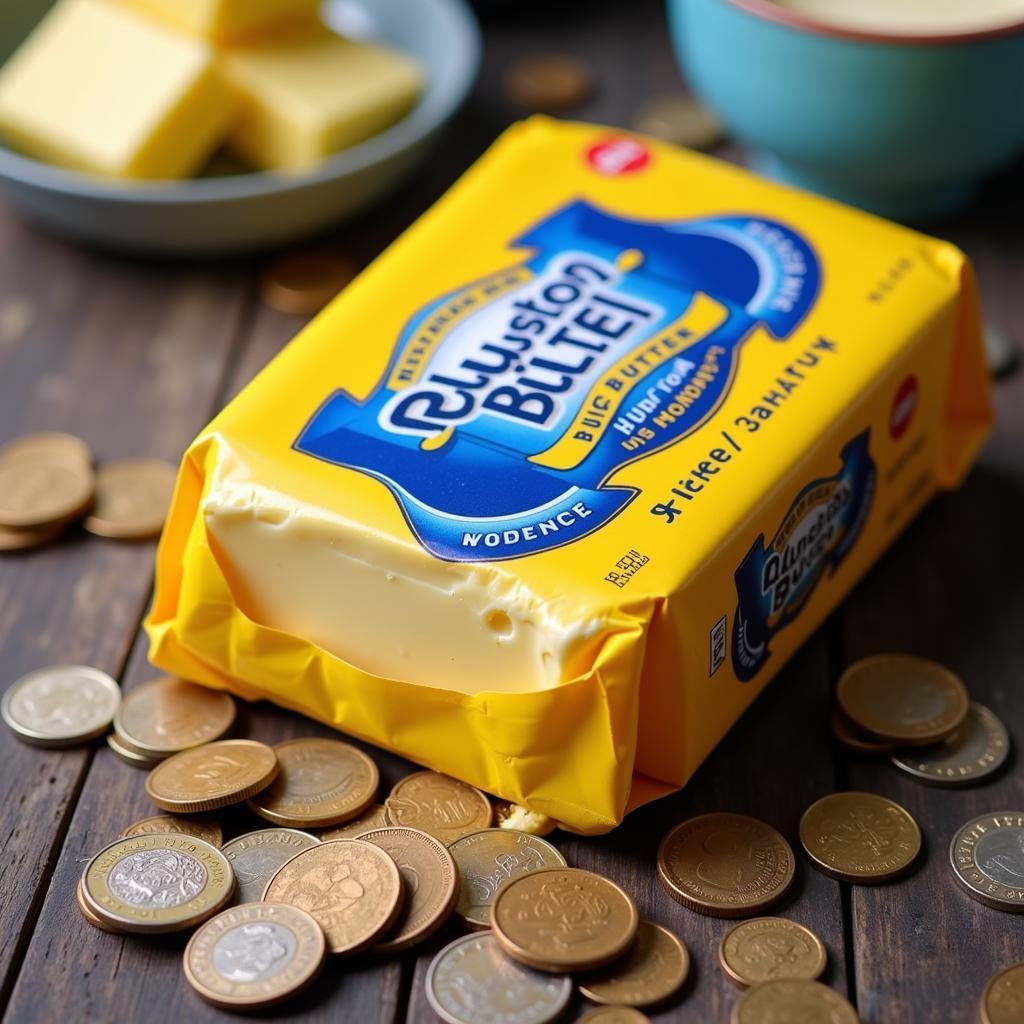 Pakistani Rupees Coins and Butter Representing Economic Impact