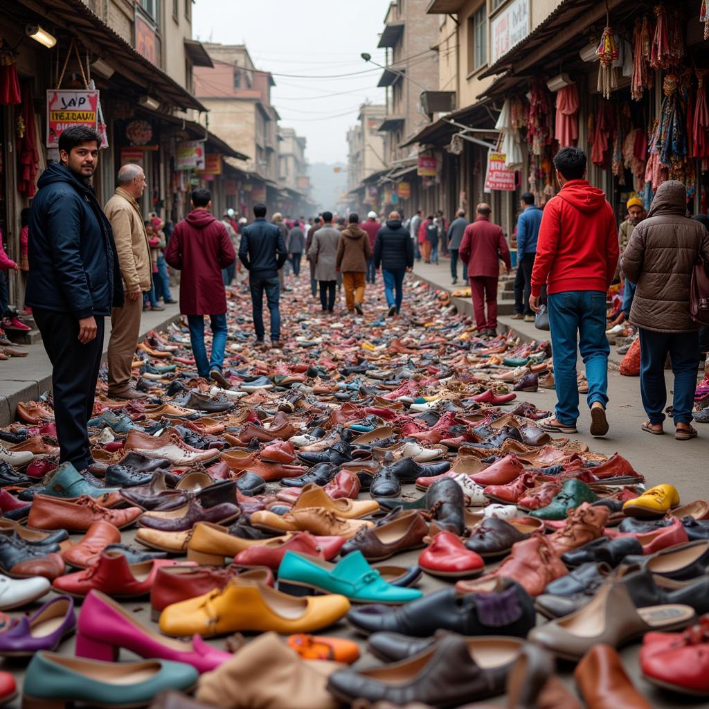 Busy Shoe Market in Pakistan