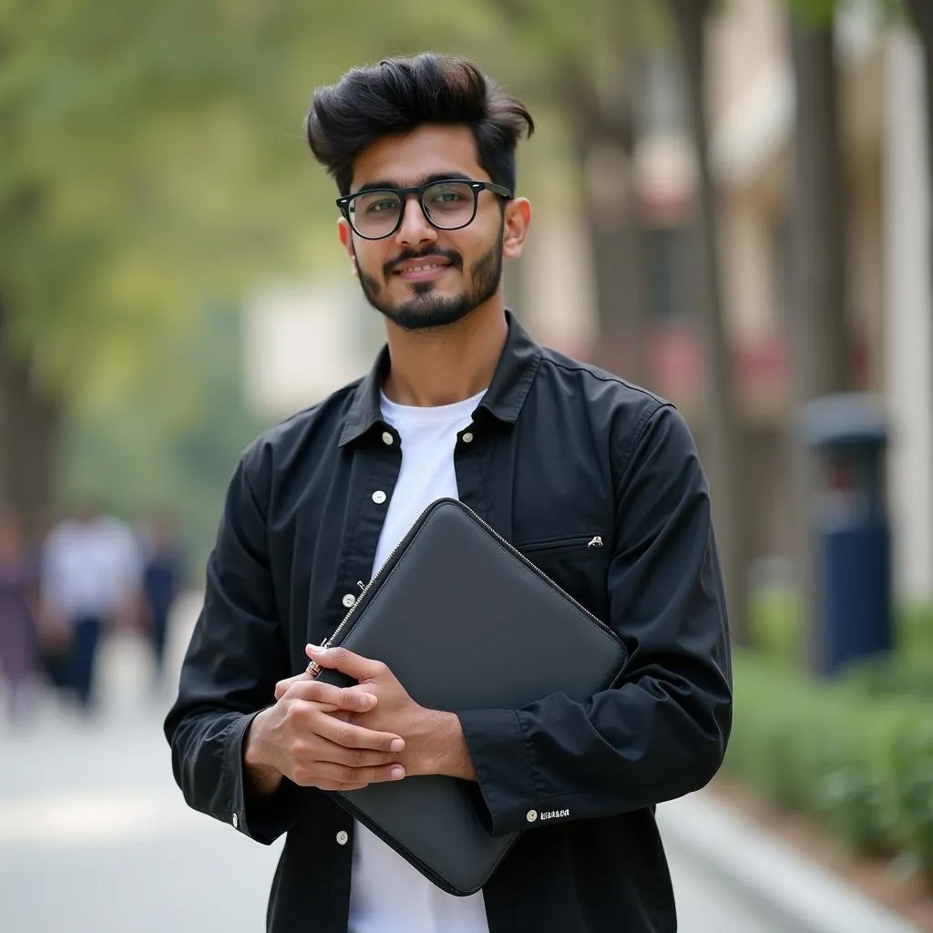 Student Using Laptop Sleeve in Pakistan