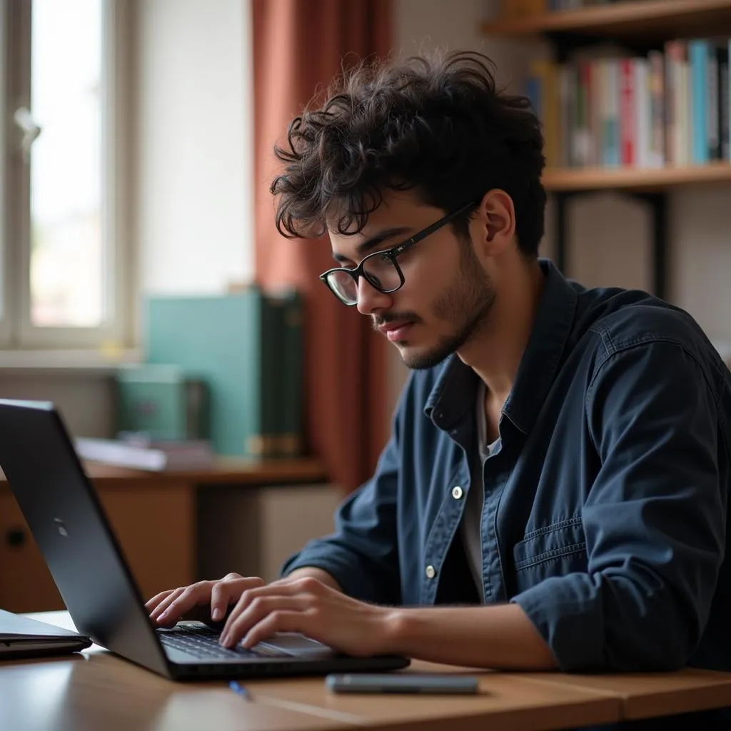 Pakistani Student Using Lenovo Laptop