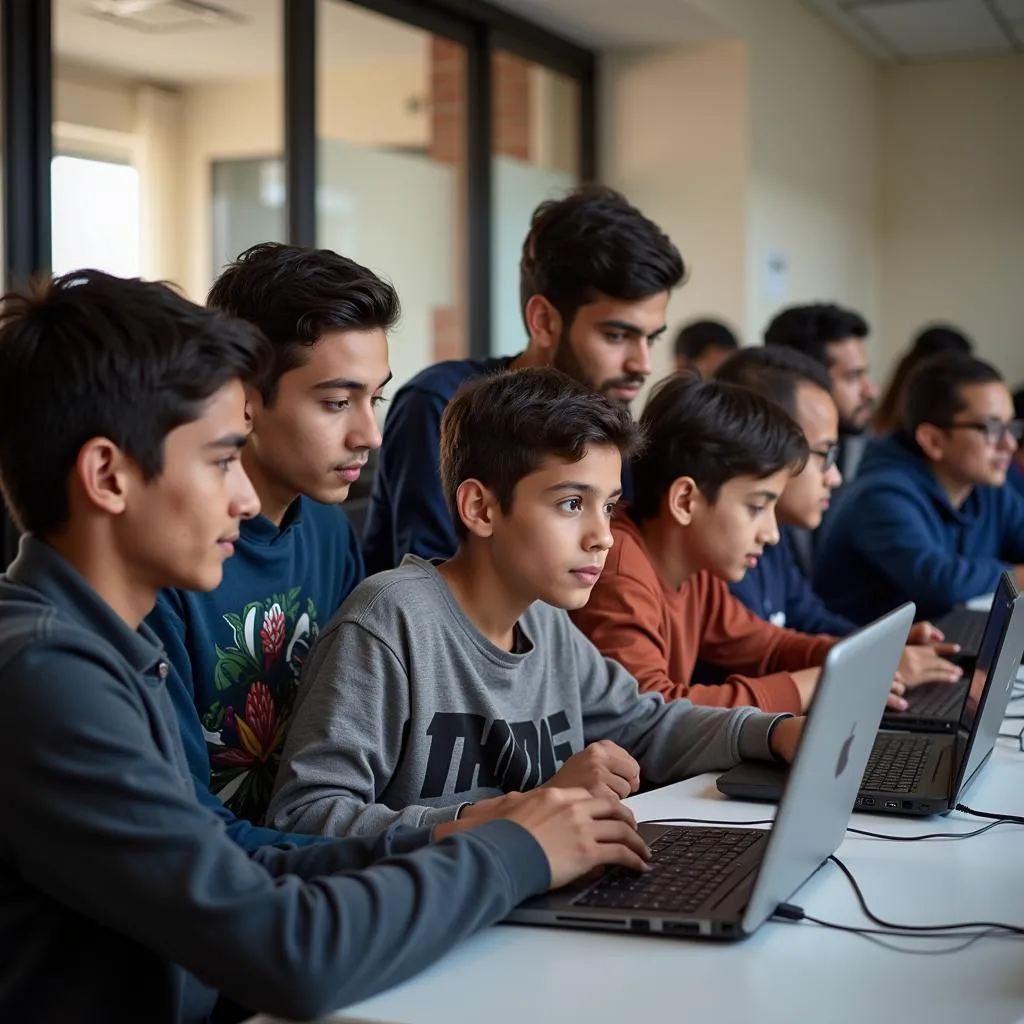 Students participating in a coding workshop