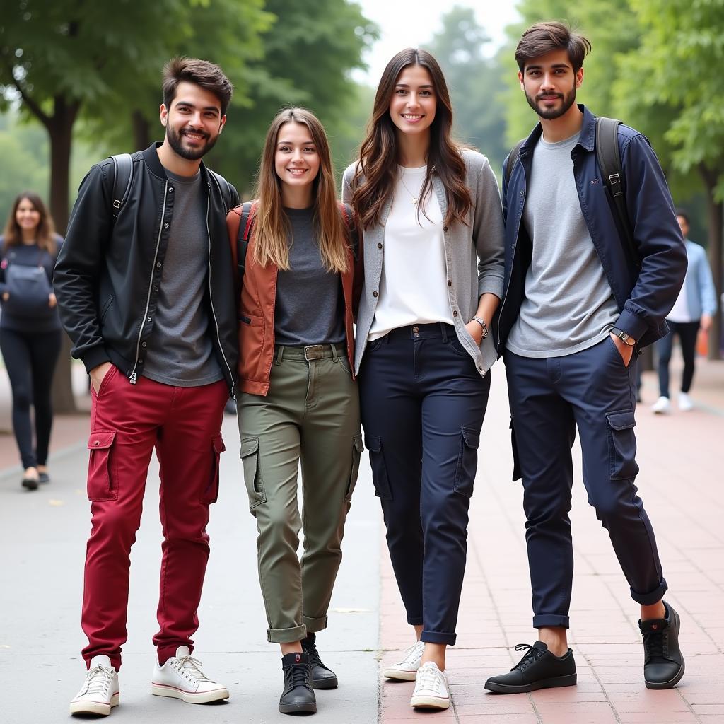 Students in Pakistan sporting stylish cargo pants