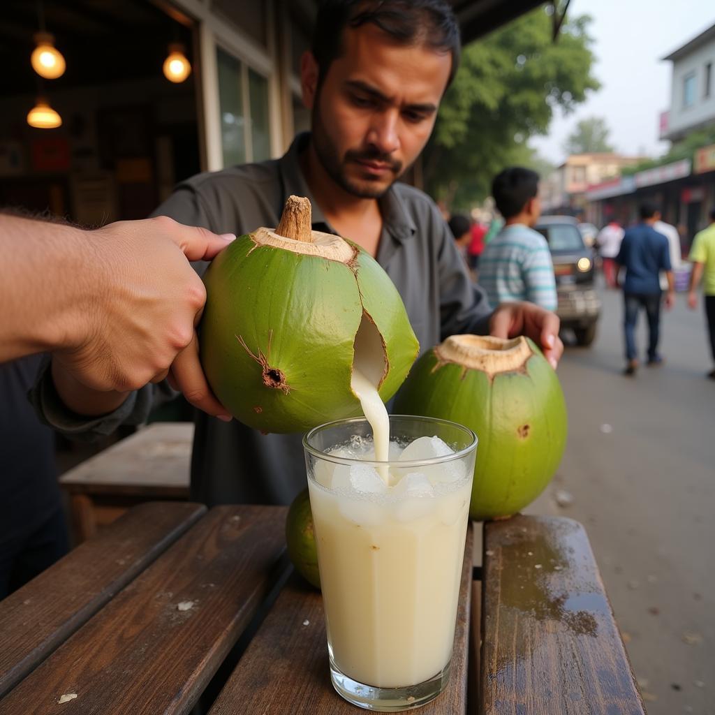 Pakistani Vendor Selling Green Coconuts