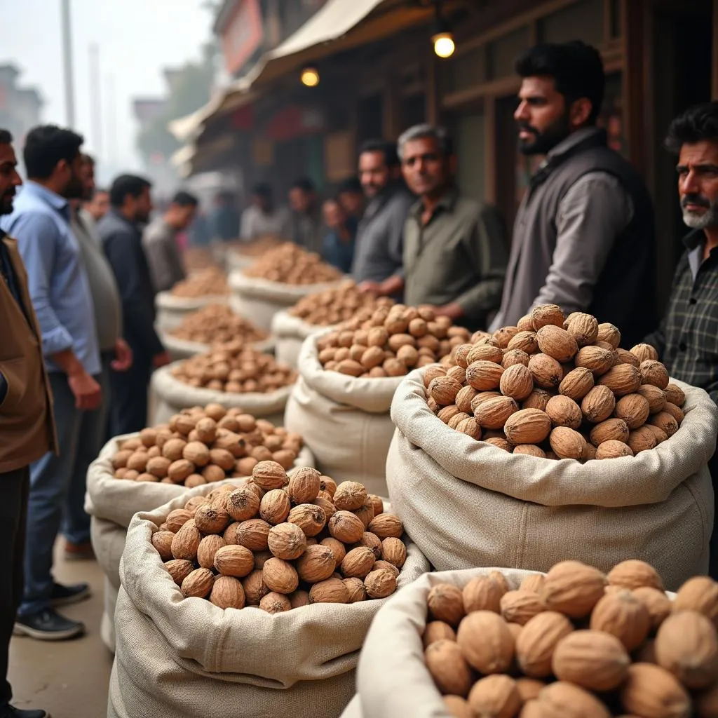 Busy walnut market in Pakistan