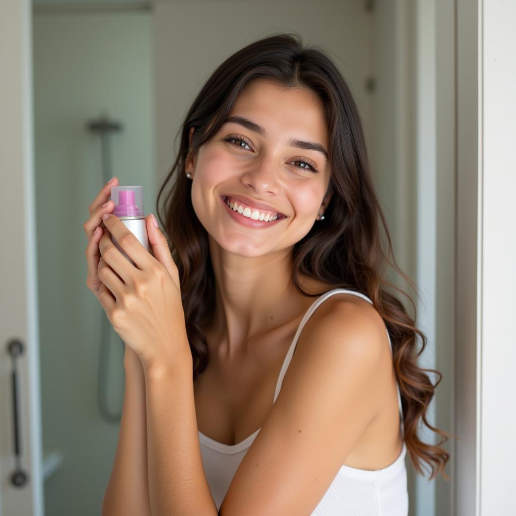 Pakistani Woman Applying Body Mist