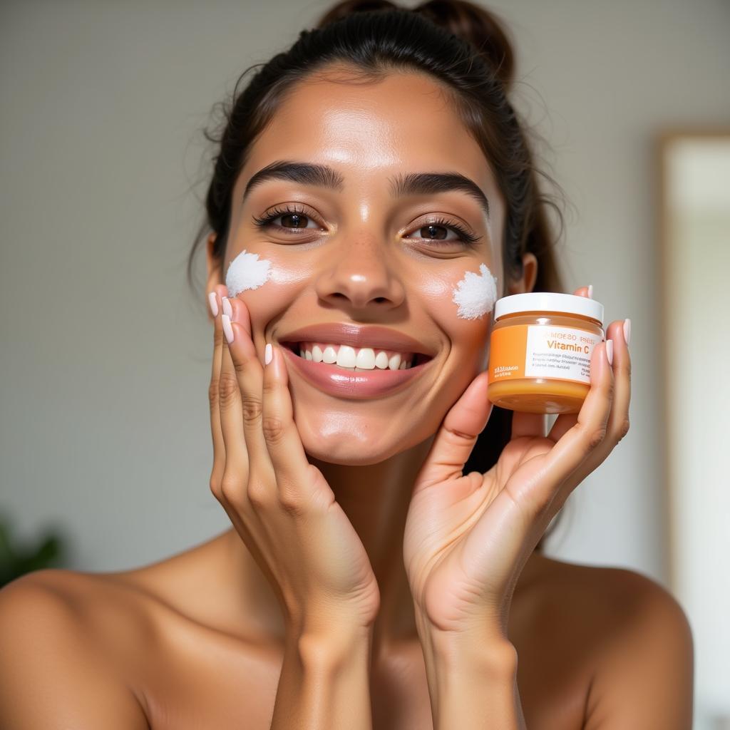 Pakistani Woman Embracing Vitamin C Skincare