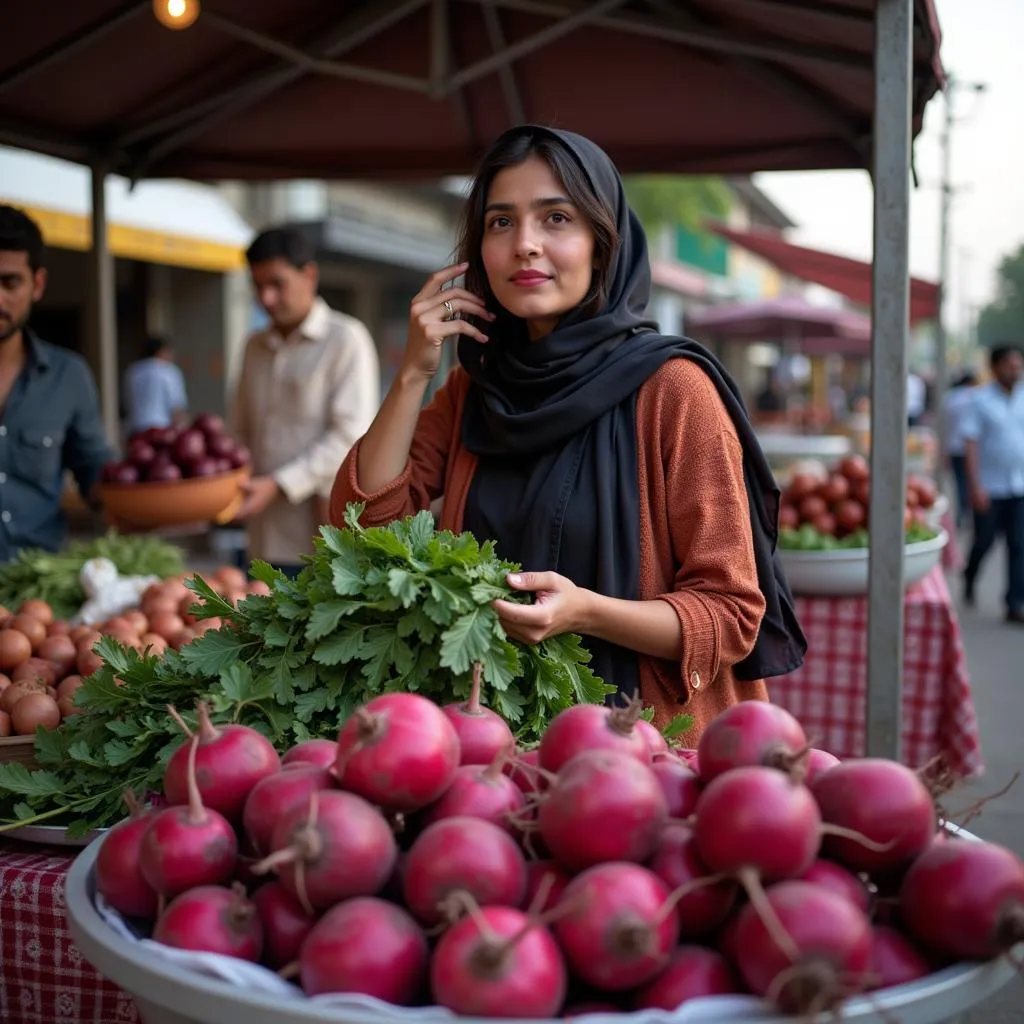 Pakistani Woman Carefully Selecting Beetroot