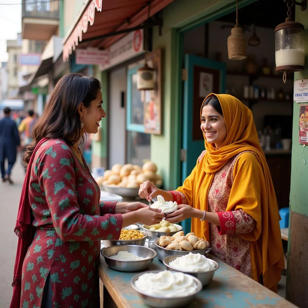 A Pakistani woman purchasing fresh cream