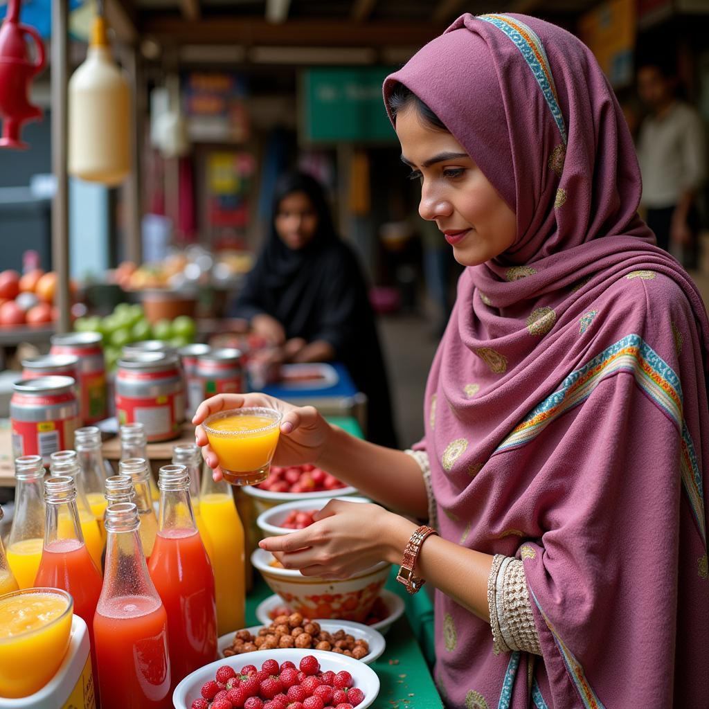 Pakistani Woman Selecting Mix Fruit Cocktail