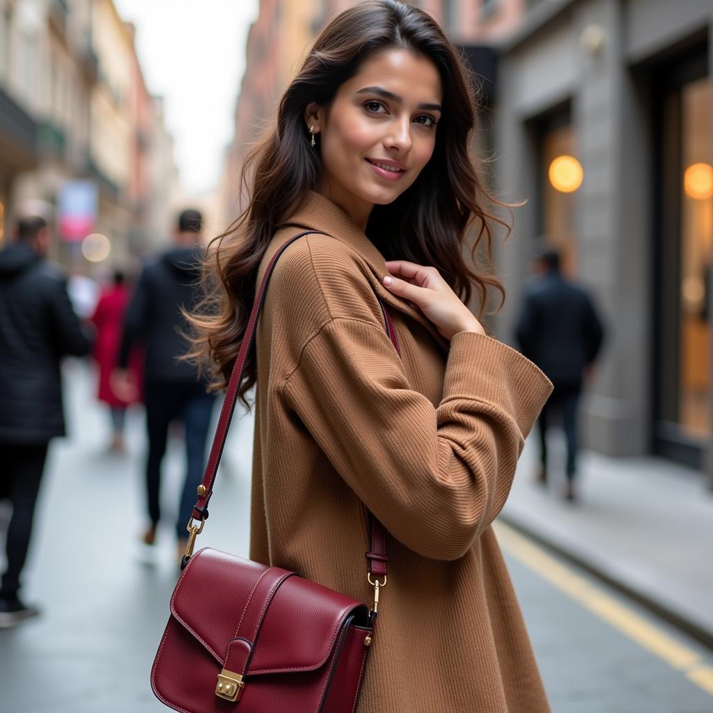 Pakistani Woman Sporting a Trendy Crossbody Bag