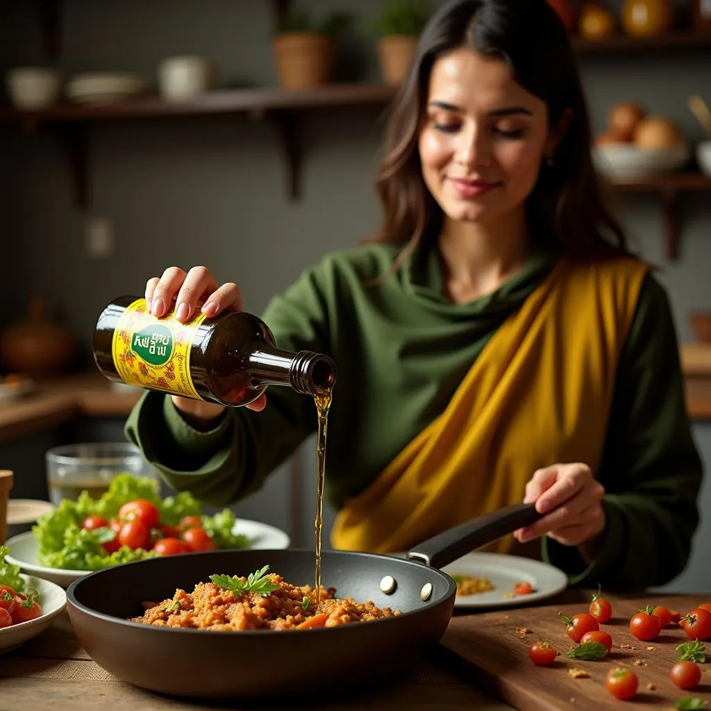 Pakistani Woman Cooking with Italian Extra Virgin Olive Oil