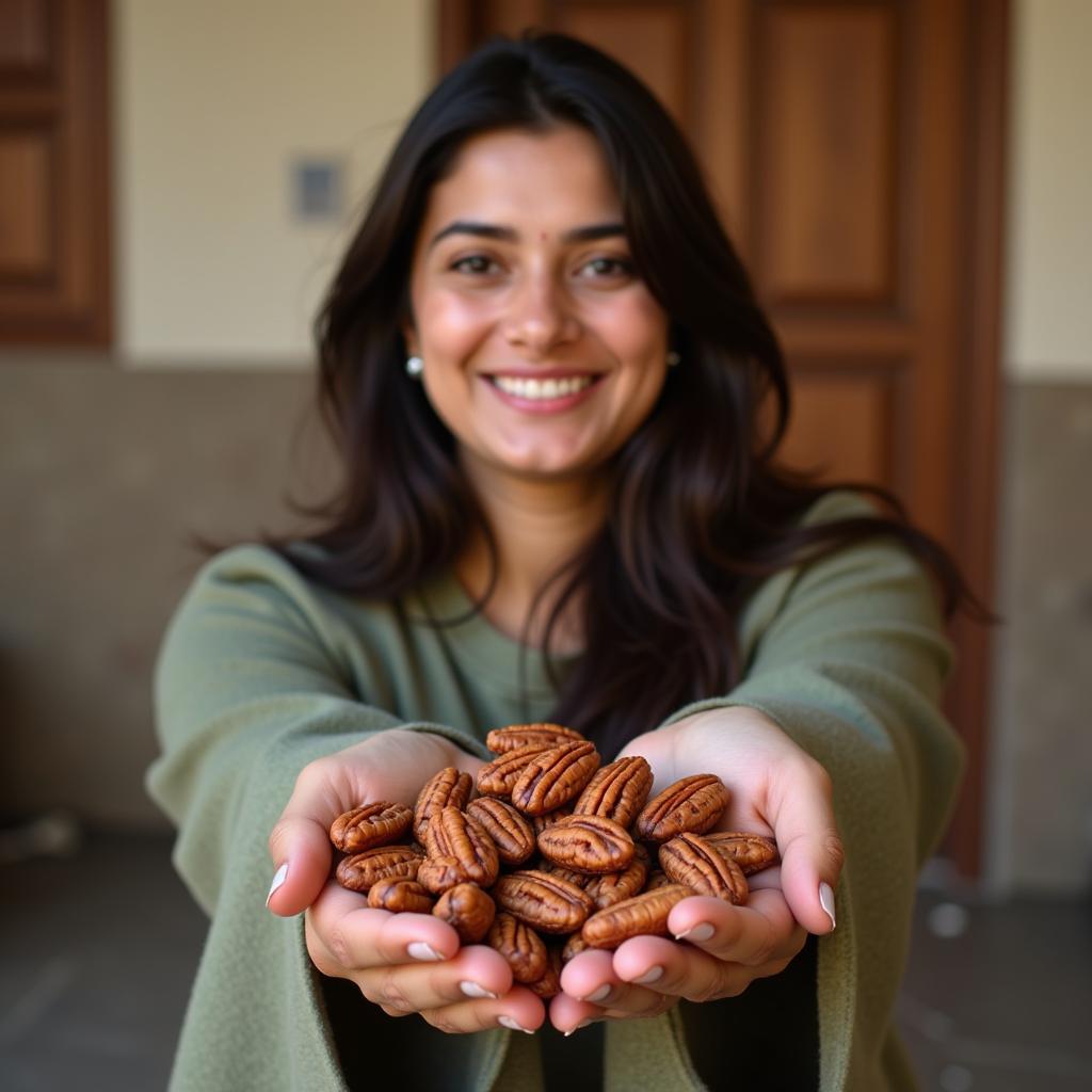 A Pakistani Woman Enjoying Pecans