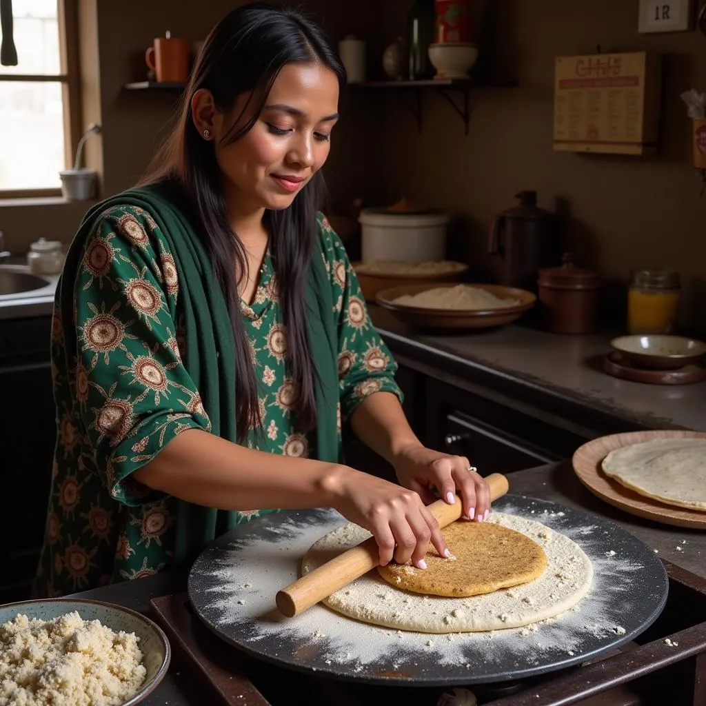 Pakistani woman preparing ragi roti