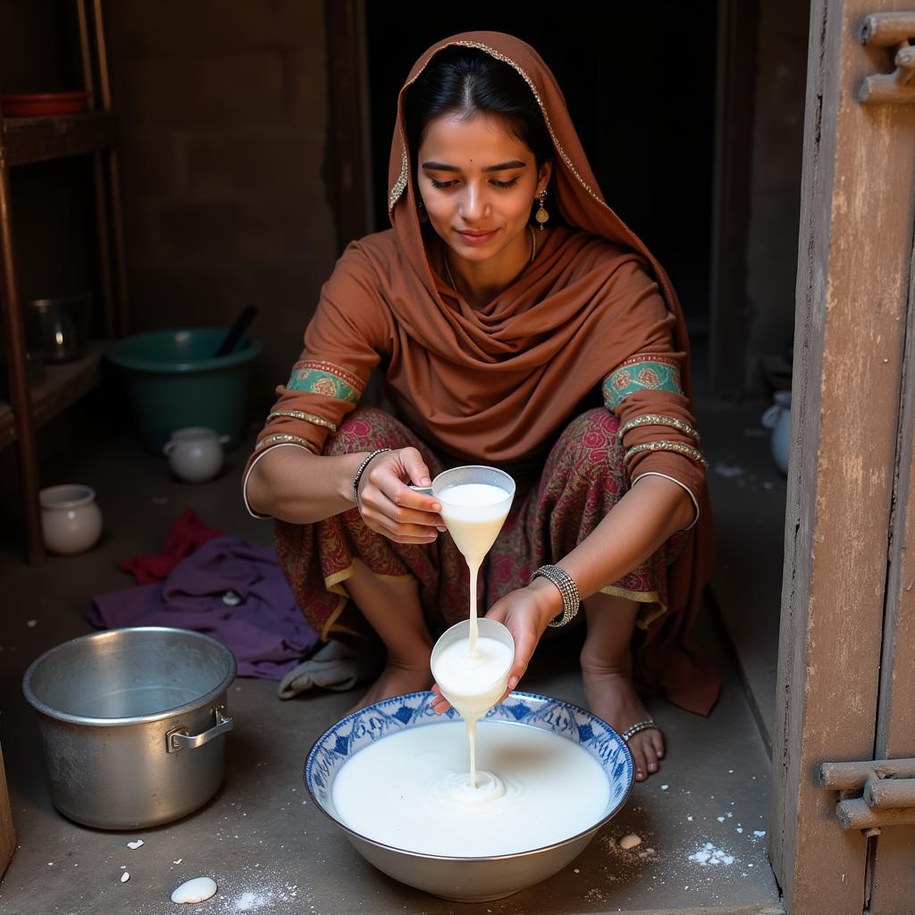 Pakistani Woman Making Yogurt