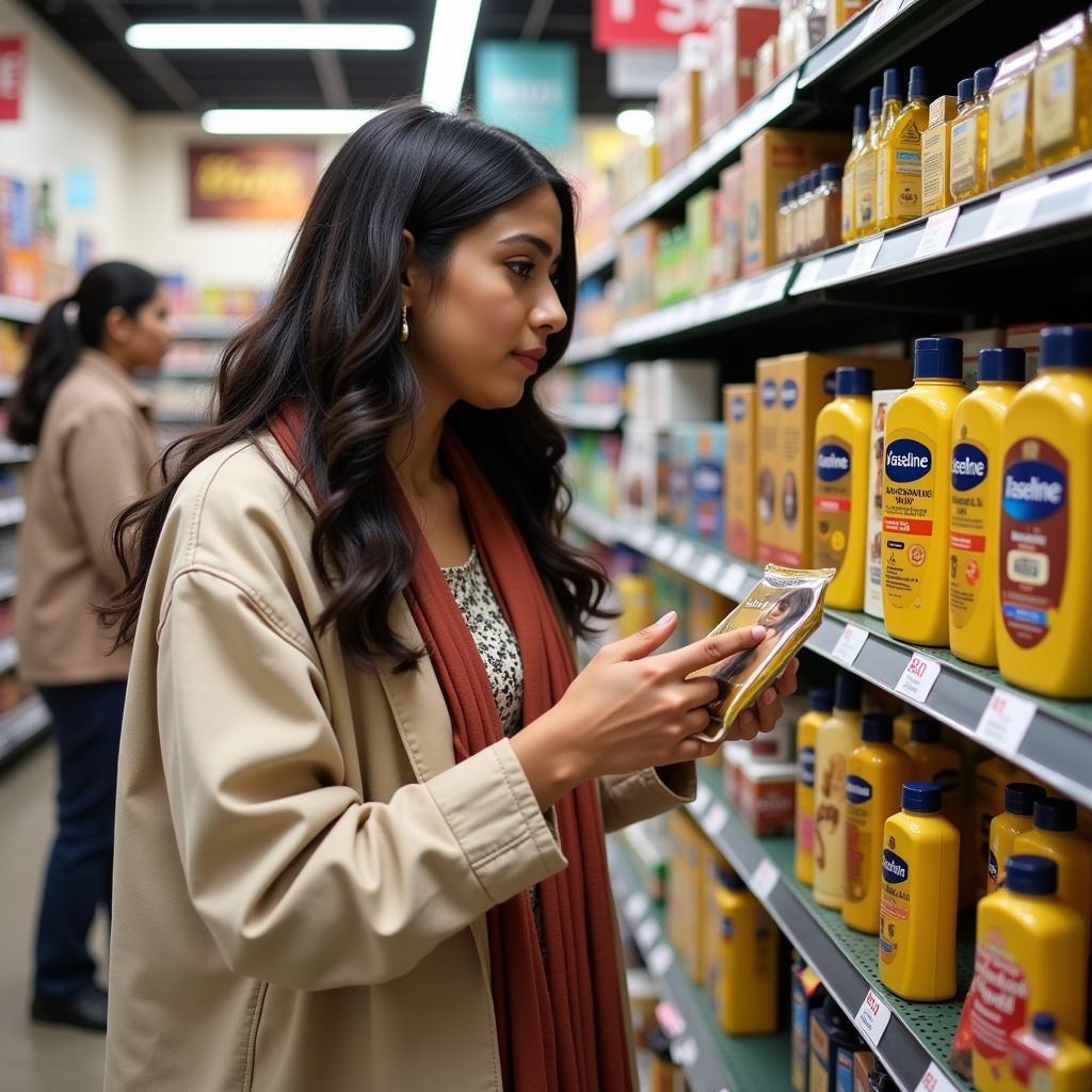 Pakistani Woman Shopping for Vaseline Hair Oil