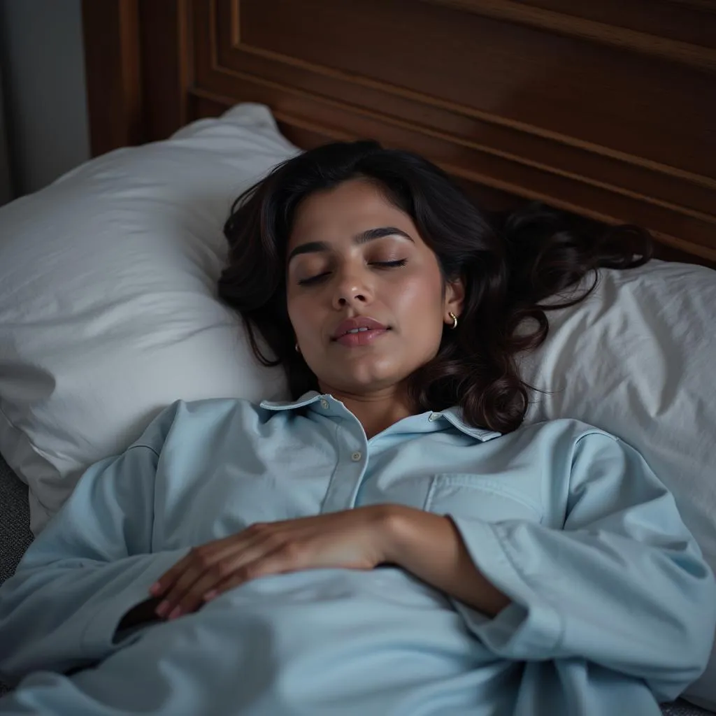 Pakistani woman sleeping peacefully in comfortable sleepwear