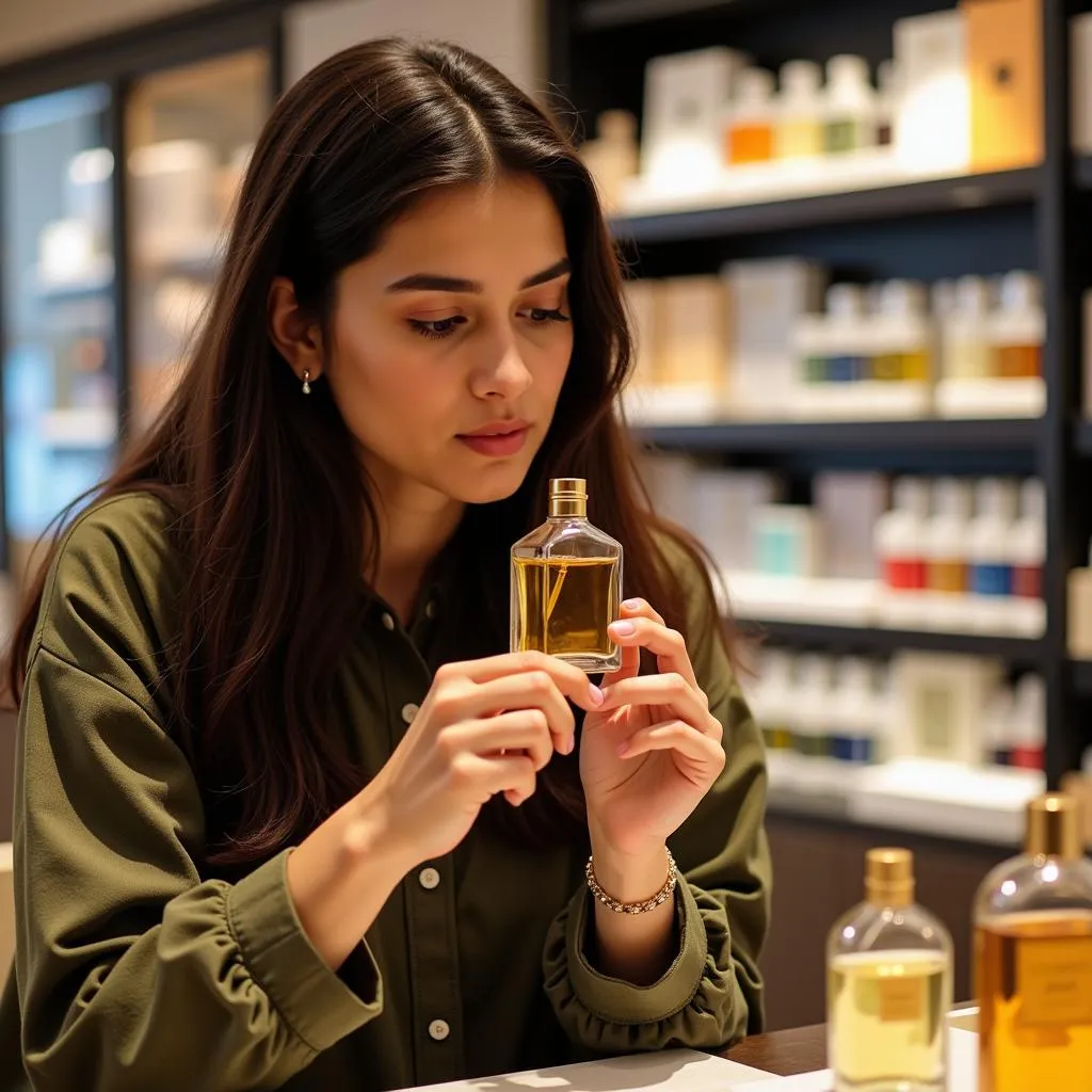 Pakistani Woman Trying Wood Perfume