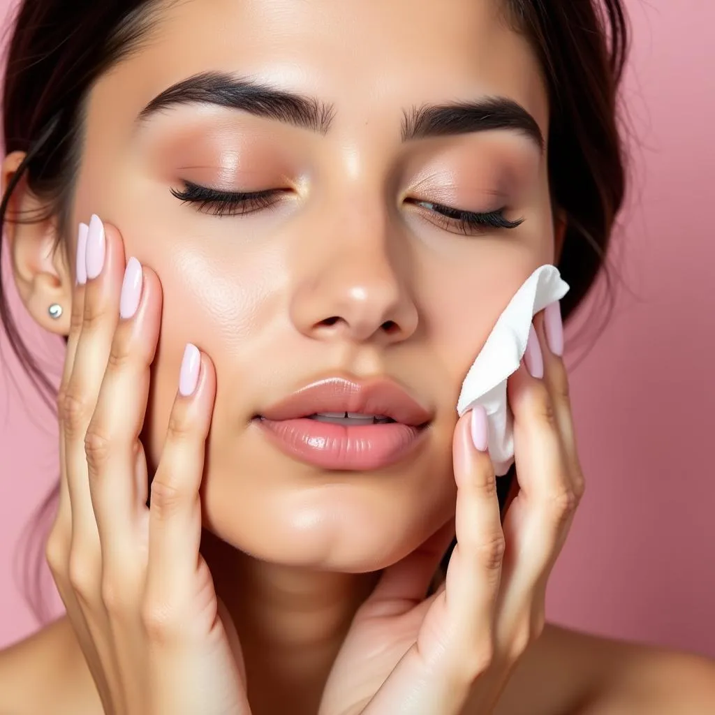 Woman Using Rose Water Toner