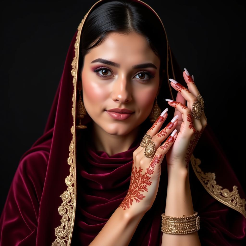 Woman Draped in a Pakistani Velvet Shawl