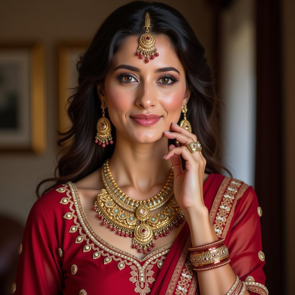 Pakistani woman adorned with traditional jewellery