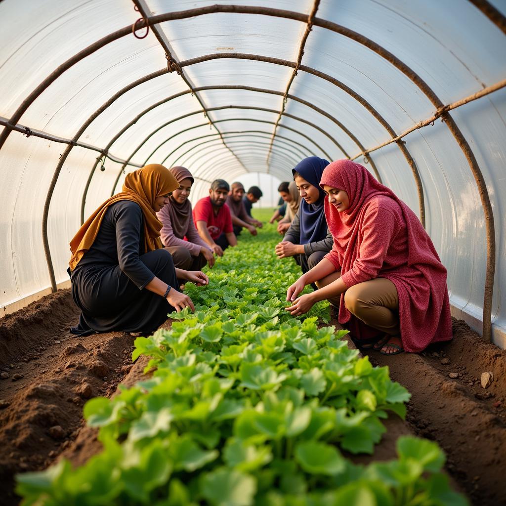 Pakistani women farmers tending to their crops