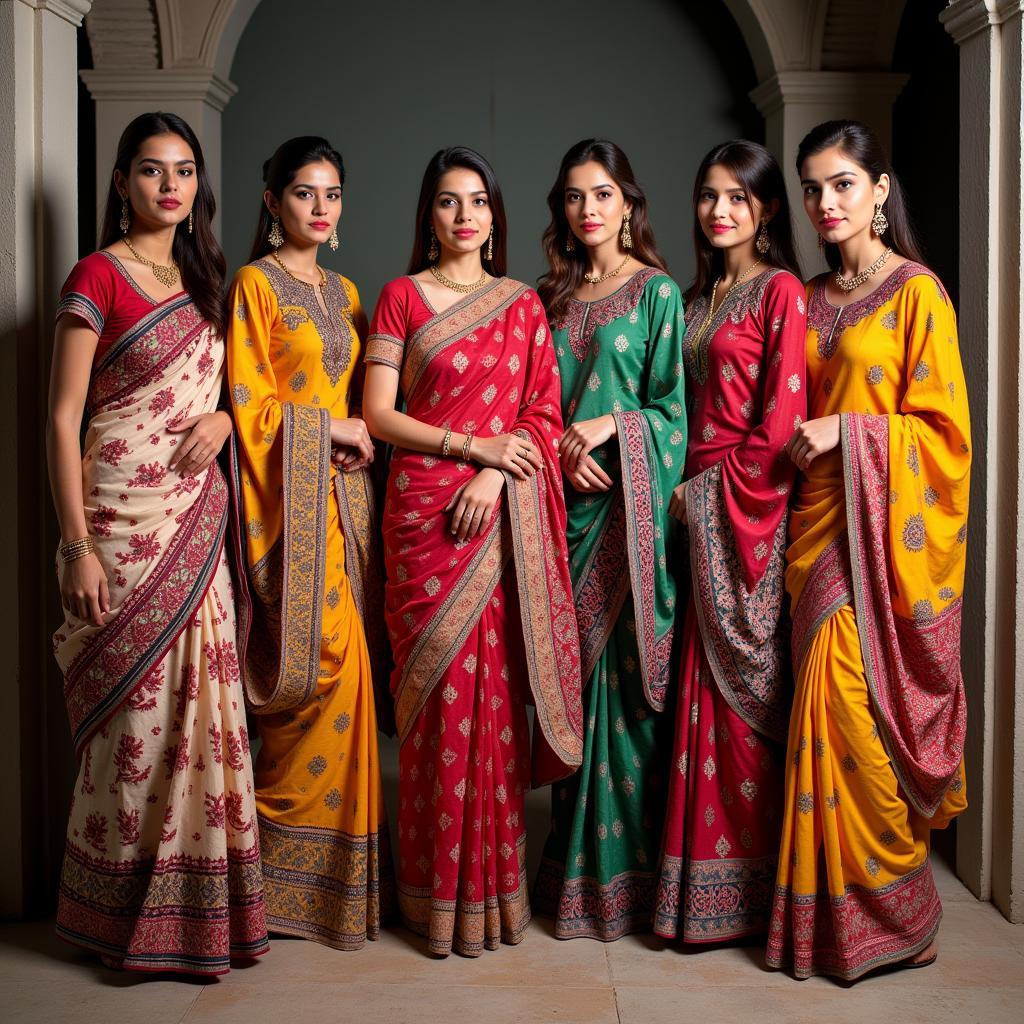 Pakistani Women in Colorful Cotton Sarees