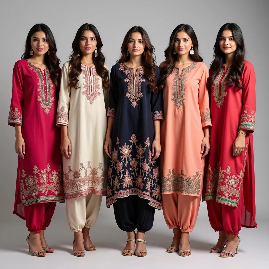 Women in traditional Pakistani shalwar kameez