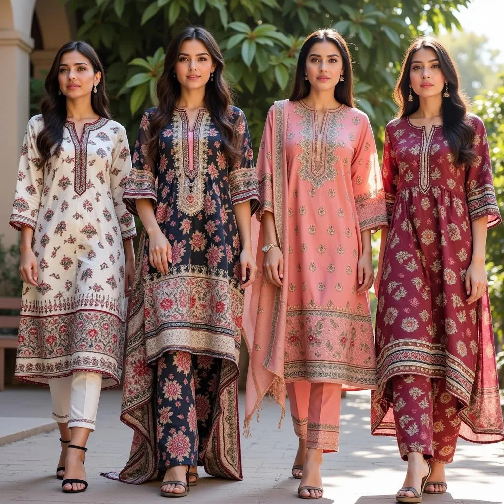 Pakistani Women in Printed Dresses