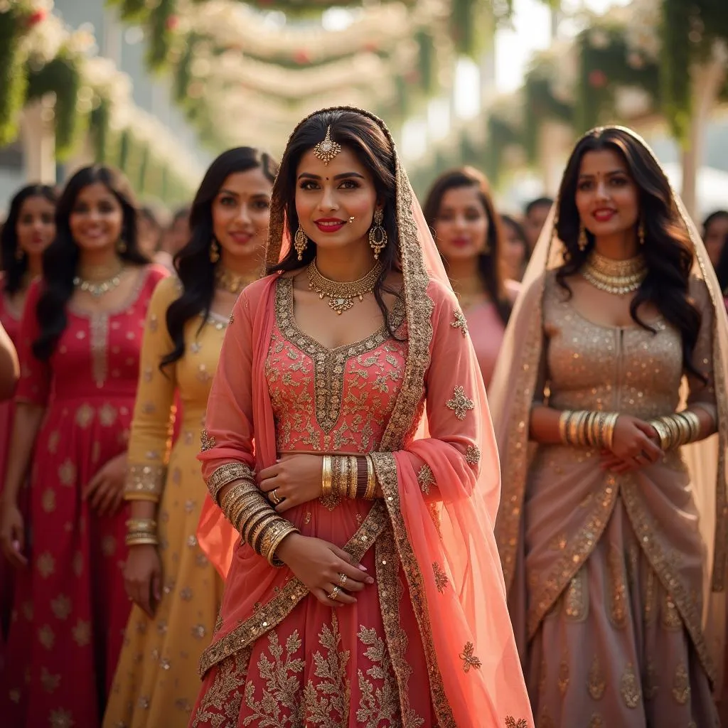 Pakistani Women Wearing Lehengas at a Wedding