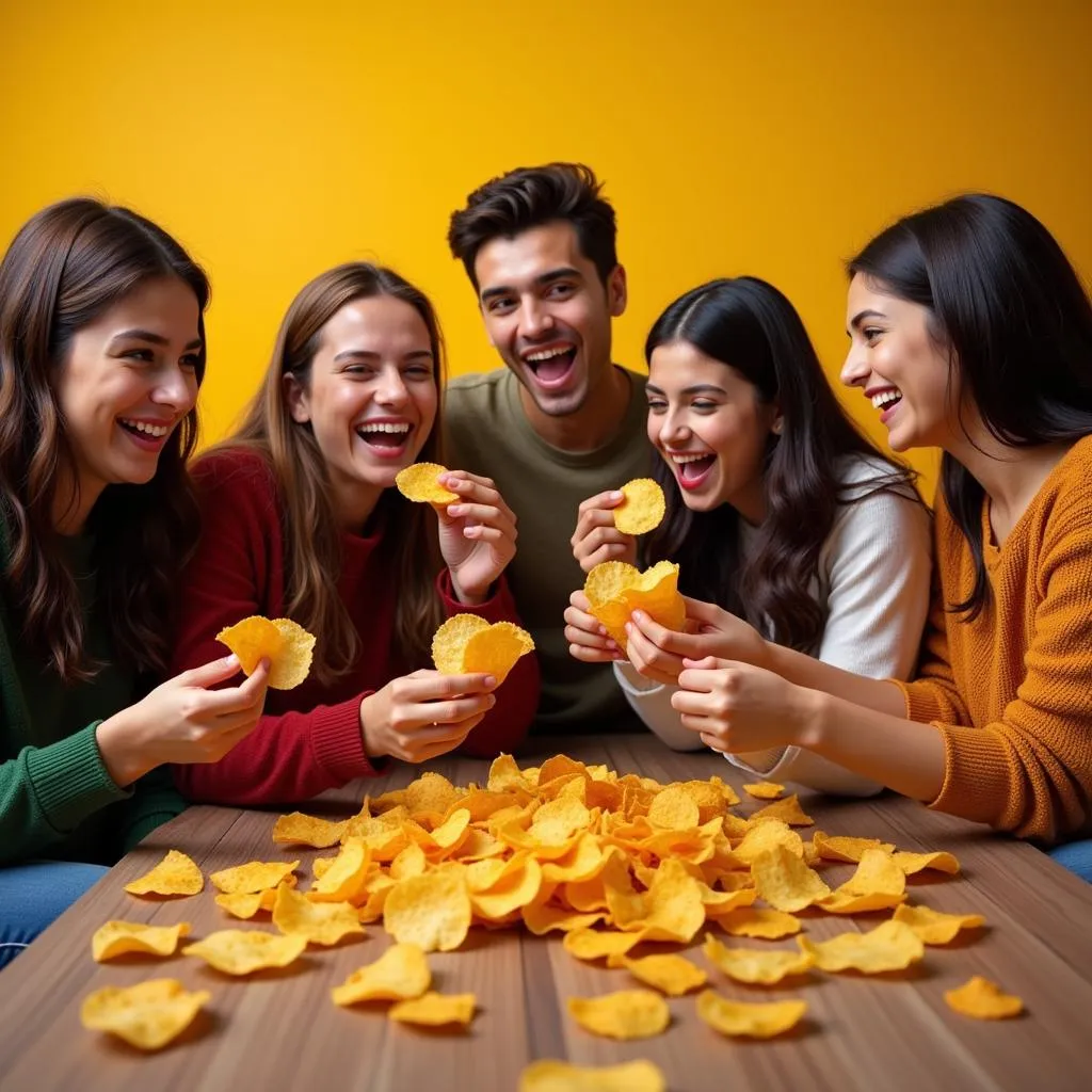 Group of Friends Sharing Chillz Chips in Pakistan