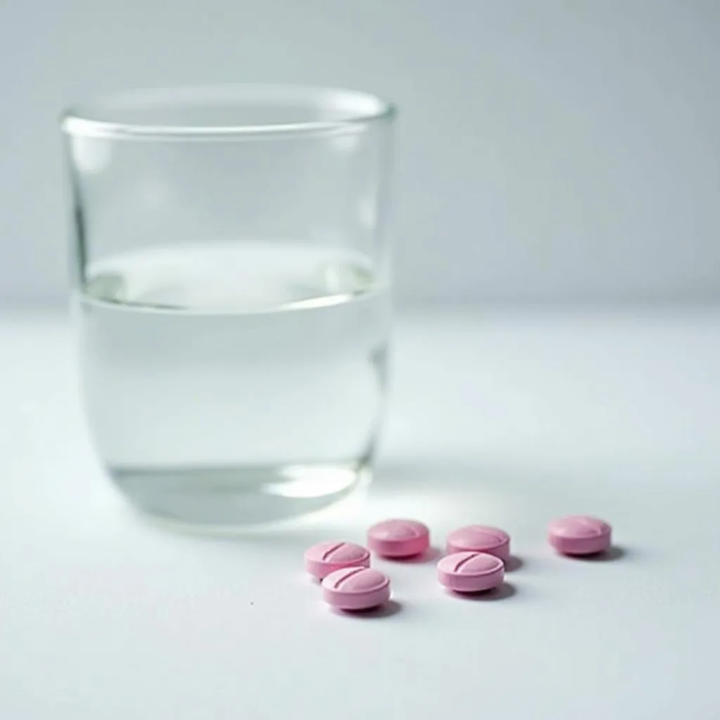 Close-up of Paraxyl CR 12.5 tablets with a glass of water 