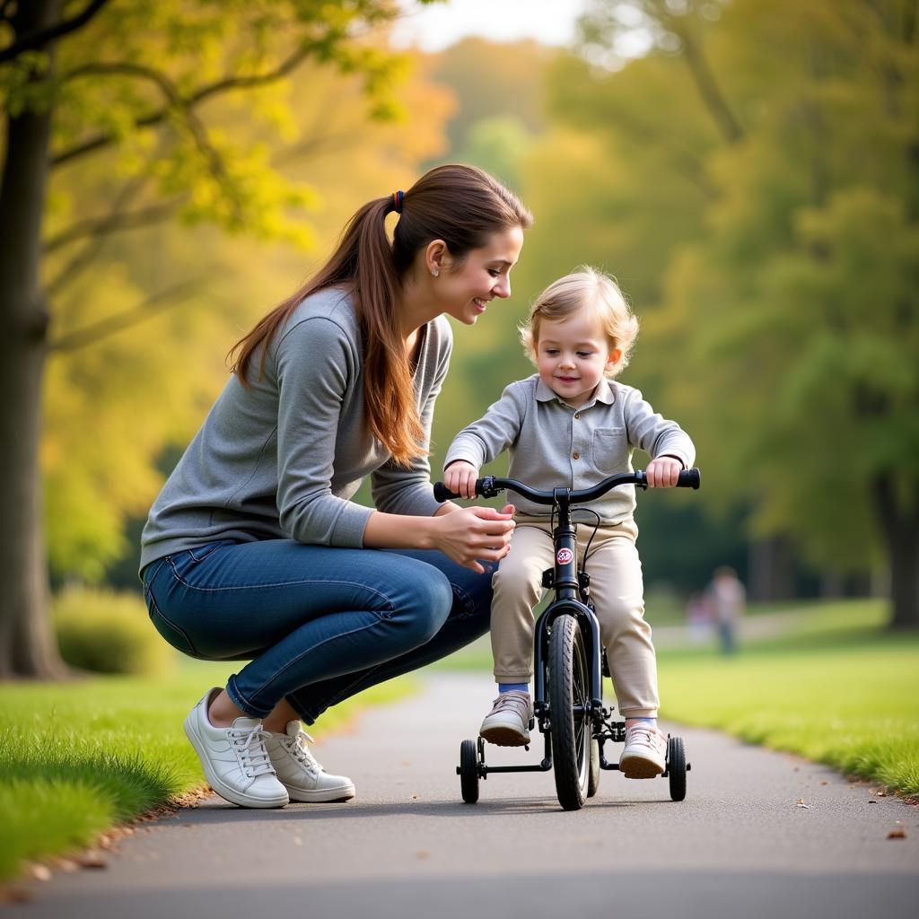 Parent Teaching Child to Ride a Bicycle