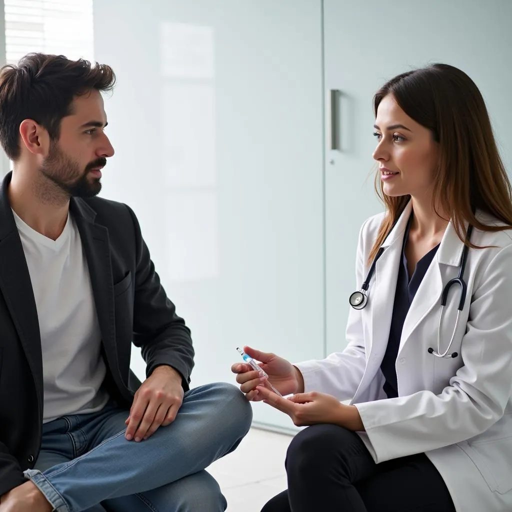 Patient discussing Dicloran injection with a doctor